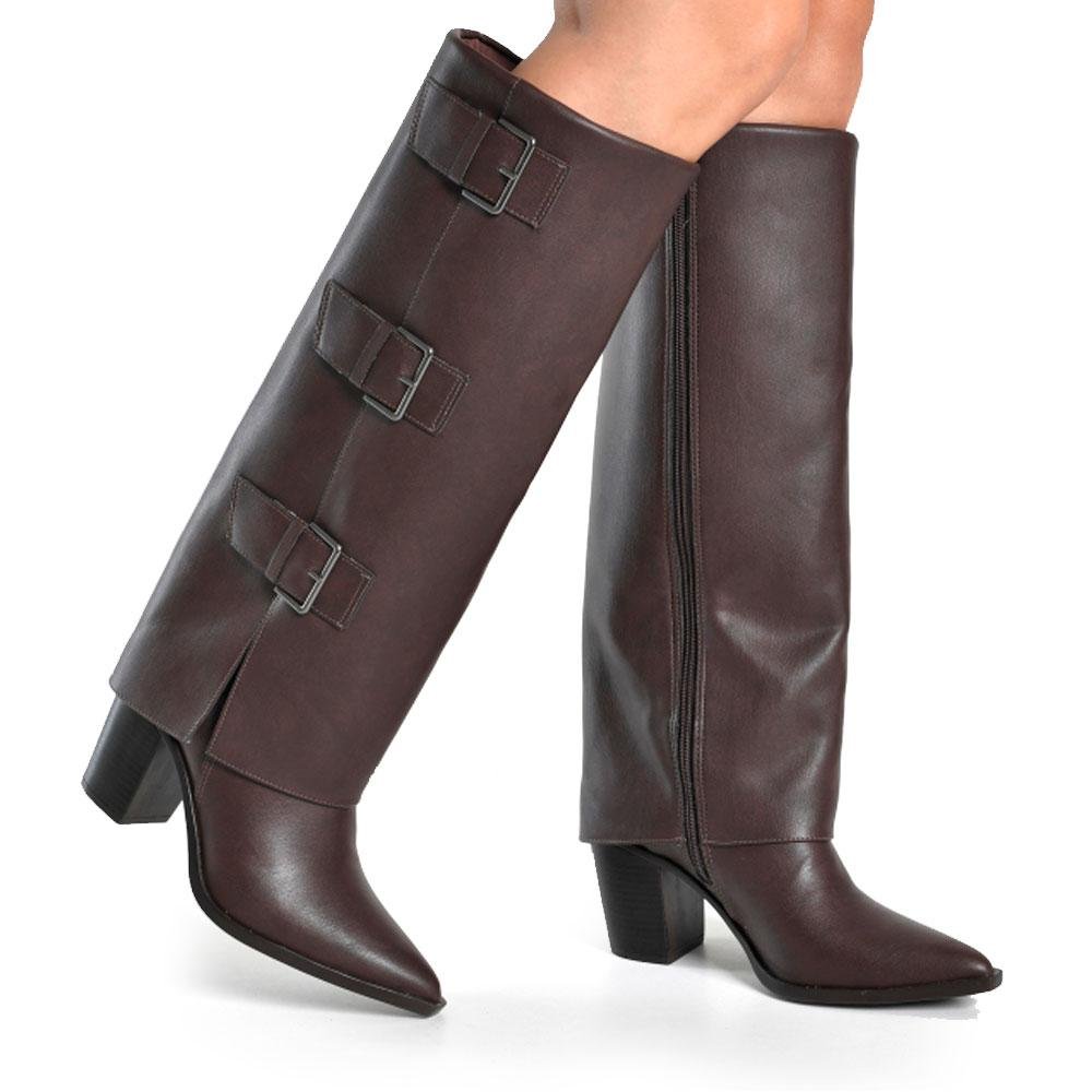Bota de Cano Alto e Lapela Feminina Via Marte Marrom 2