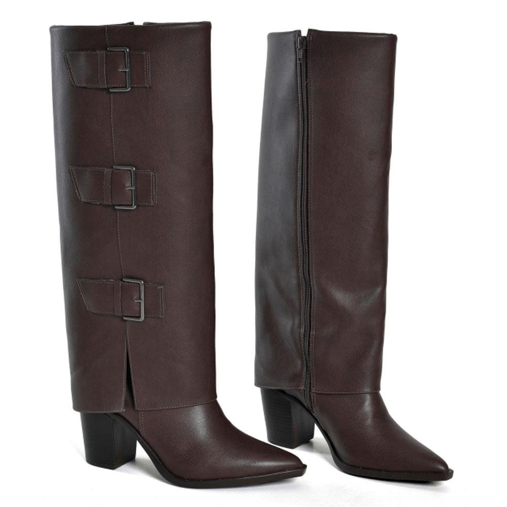 Bota de Cano Alto e Lapela Feminina Via Marte Marrom 5