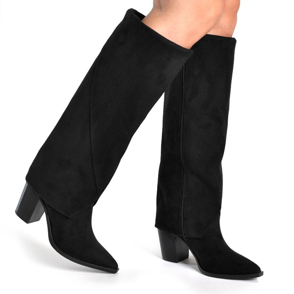 Bota de Lapela e Cano Alto Feminina Via Marte 091-025-01 Preto 2