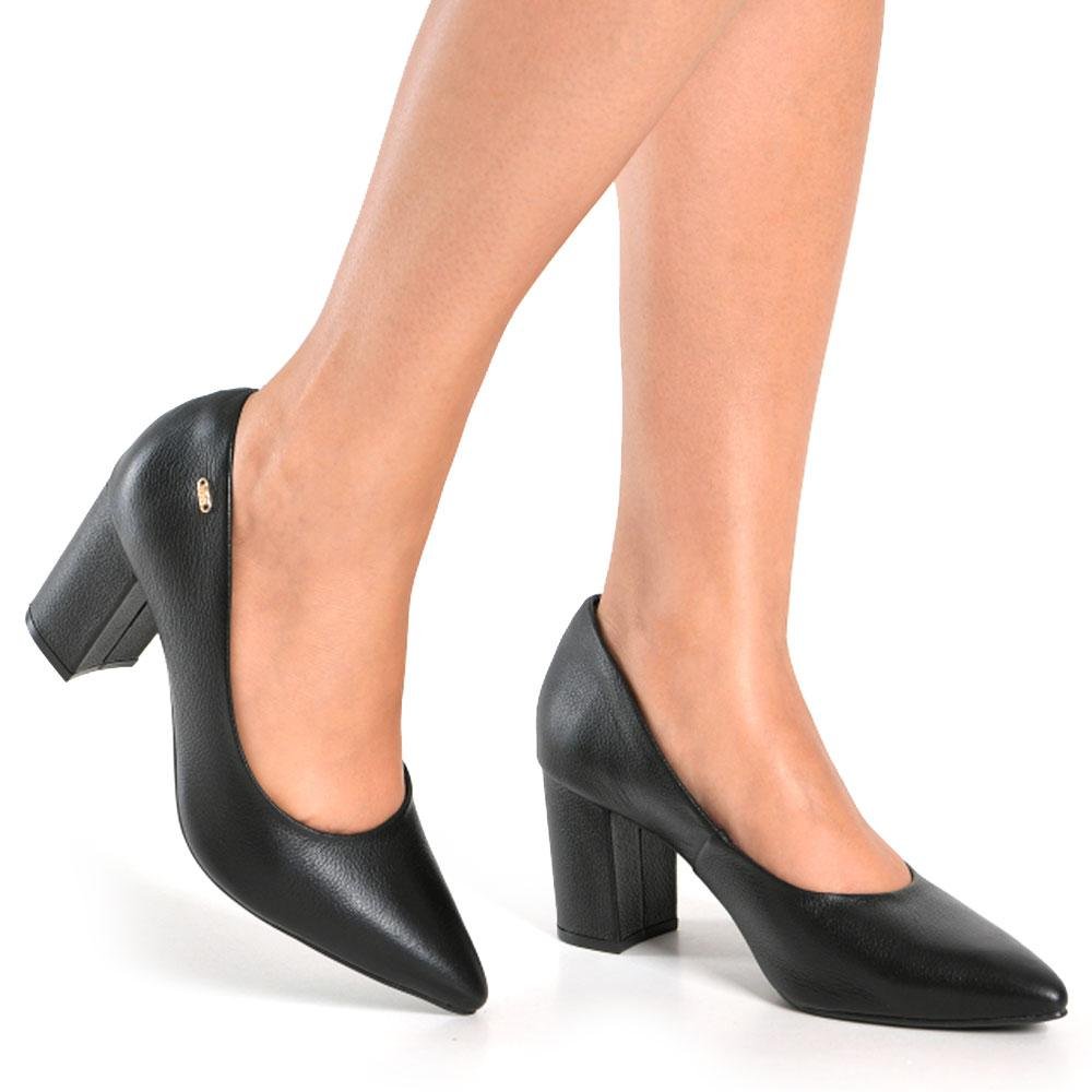 Scarpin de Couro e  Bloco Via Marte 349-001-01 Preto 2