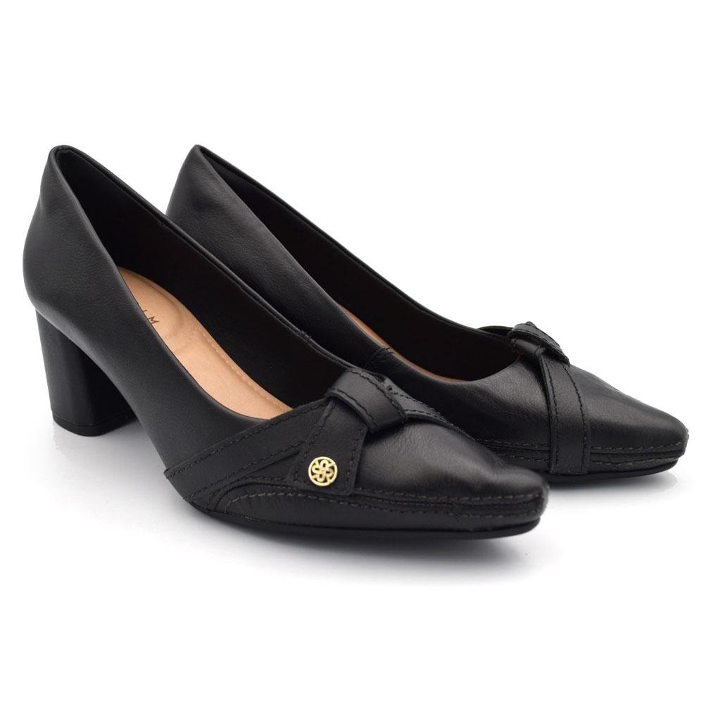 Scarpin de Couro e Salto Bloco Ramarim 2664103 Preto 2