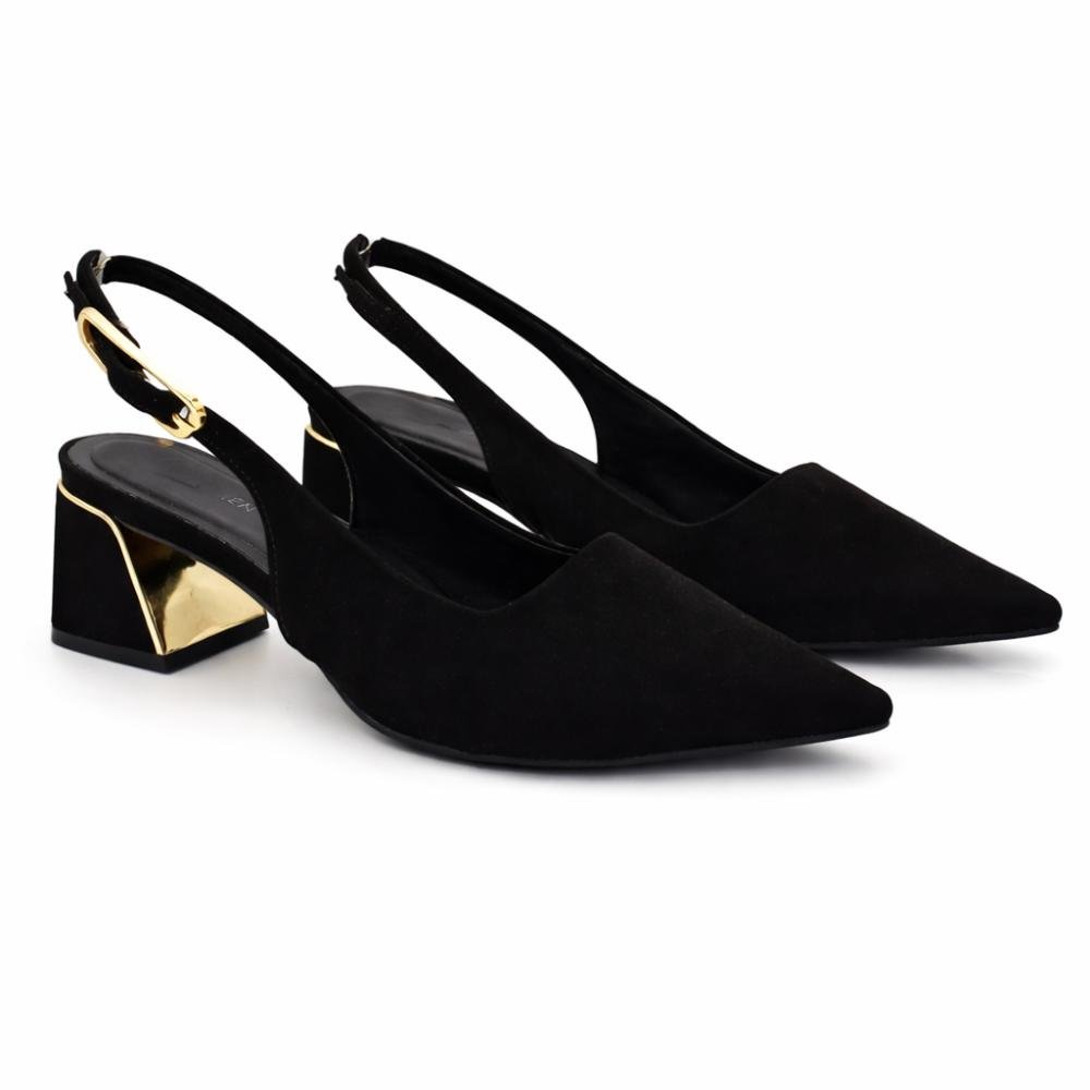 Scarpin Slingback com Salto Bloco Cazzualen T3862-601 Preto 2