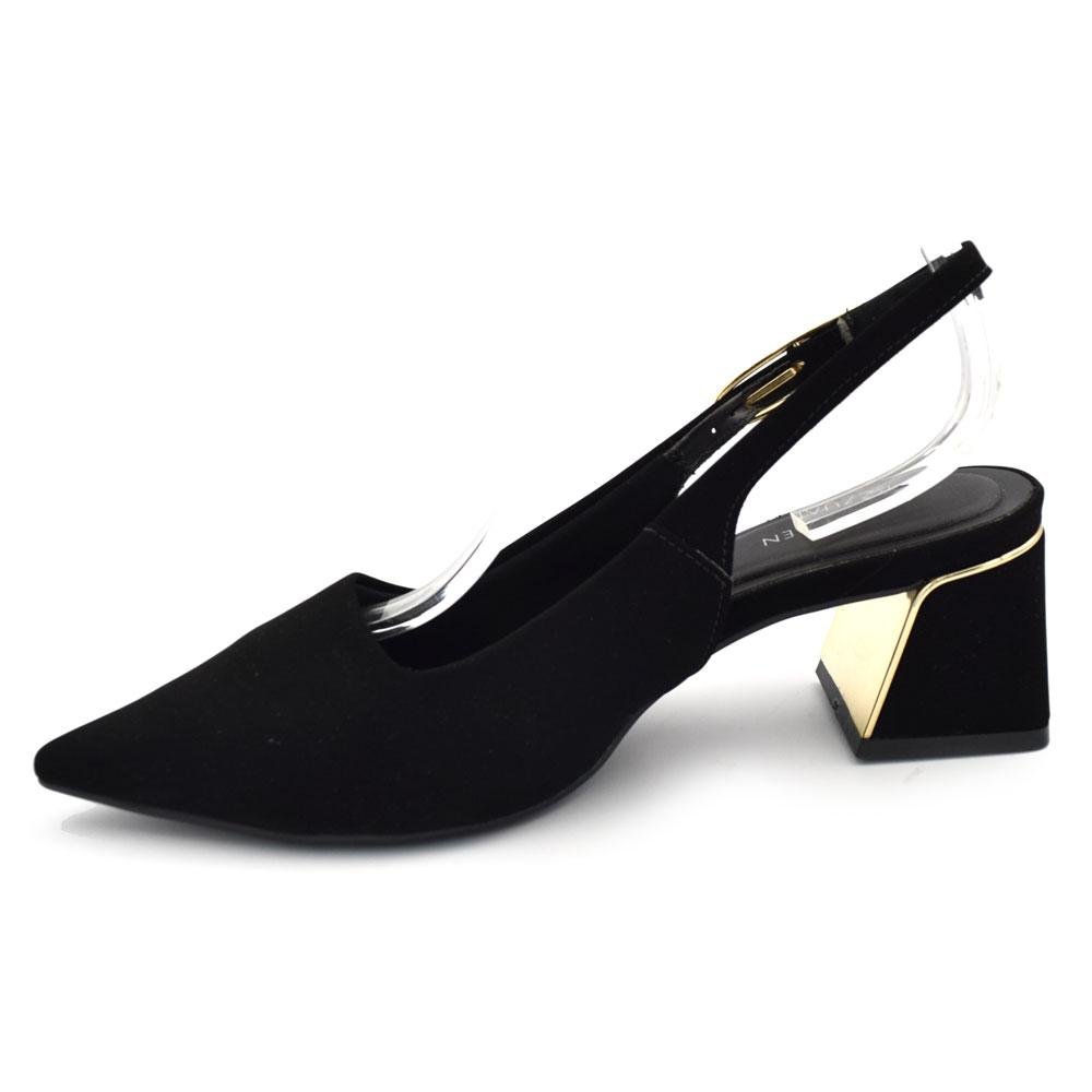 Scarpin Slingback com Salto Bloco Cazzualen T3862-601 Preto 5