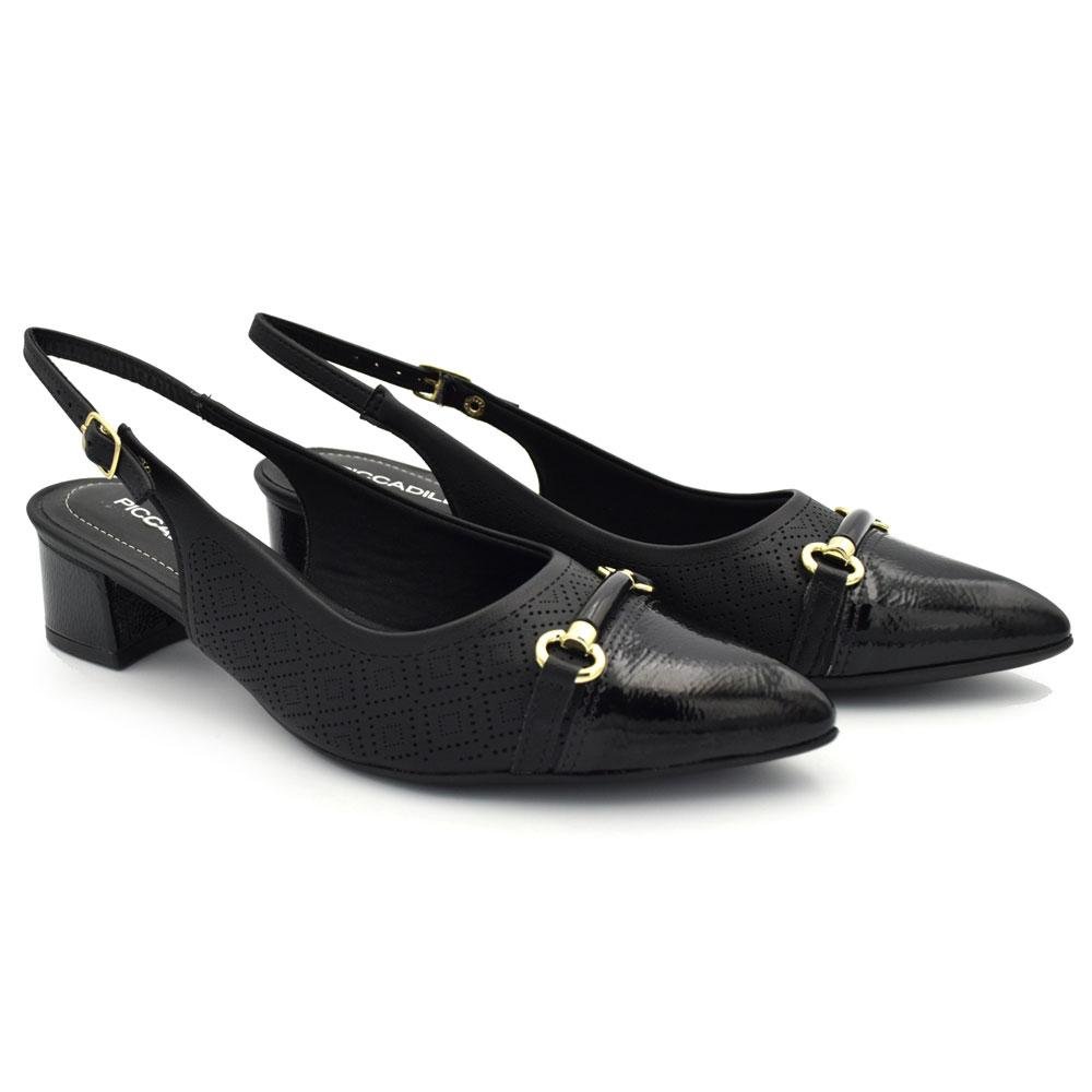 Scarpin Slingback de Salto Bloco Piccadilly Preto 2