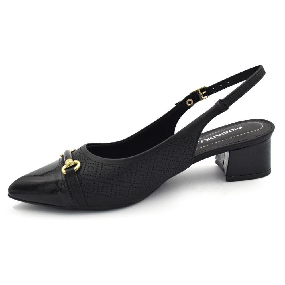 Scarpin Slingback de Salto Bloco Piccadilly Preto 5
