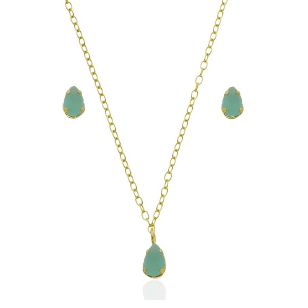 Conjunto Brinco e Colar Turmalina banhado em ouro 18k