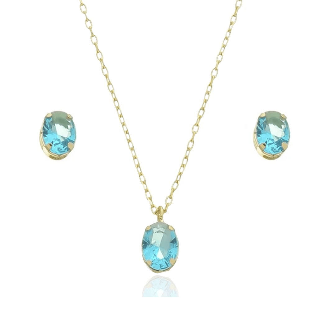 Conjunto Brinco e Colar Topazio banhado em ouro 18k