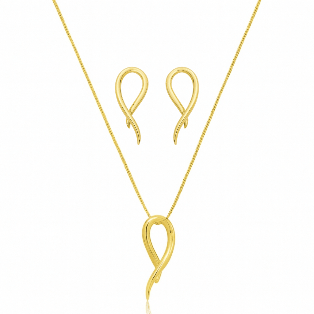 Conjunto Brinco e Colar Laço Assimétrico banhado em ouro 18k