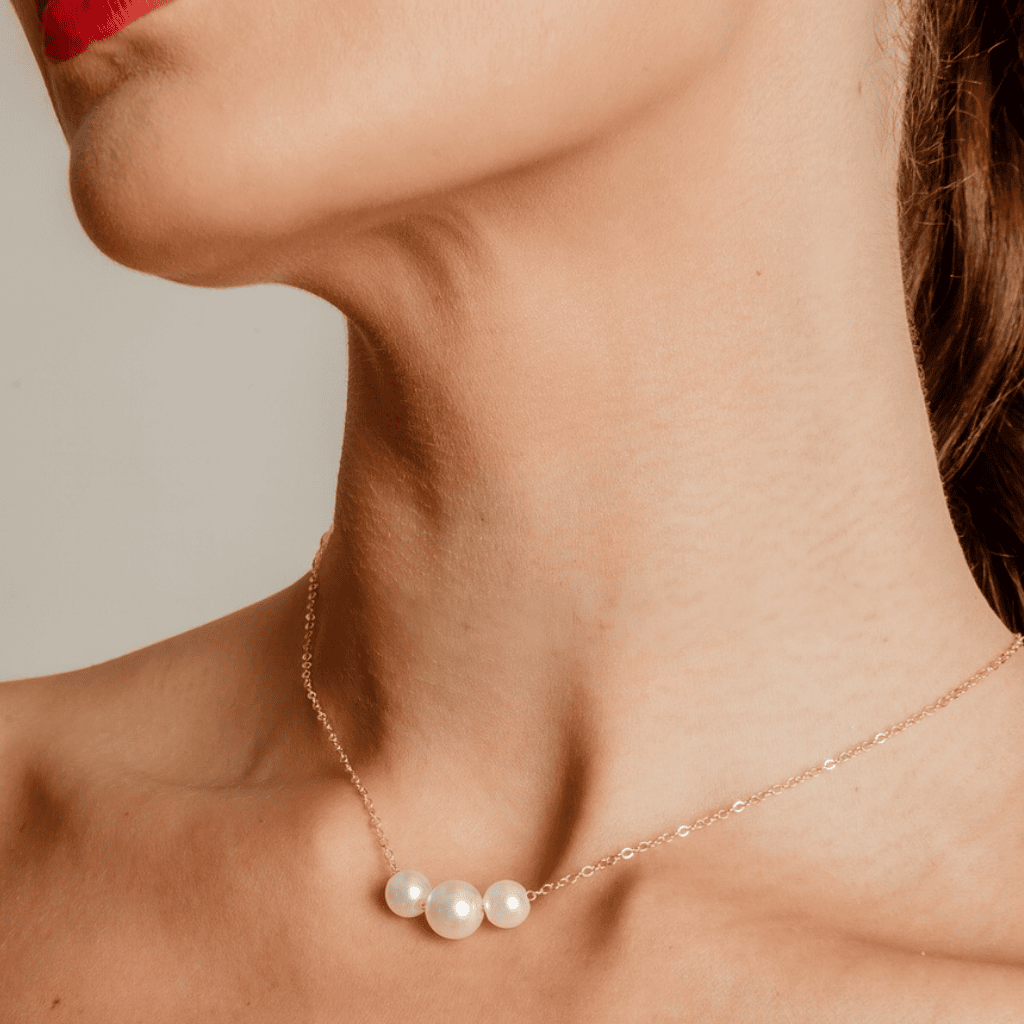 Conjunto Brinco e Colar Pérola Linear banhado em ouro 18k Dourado 3