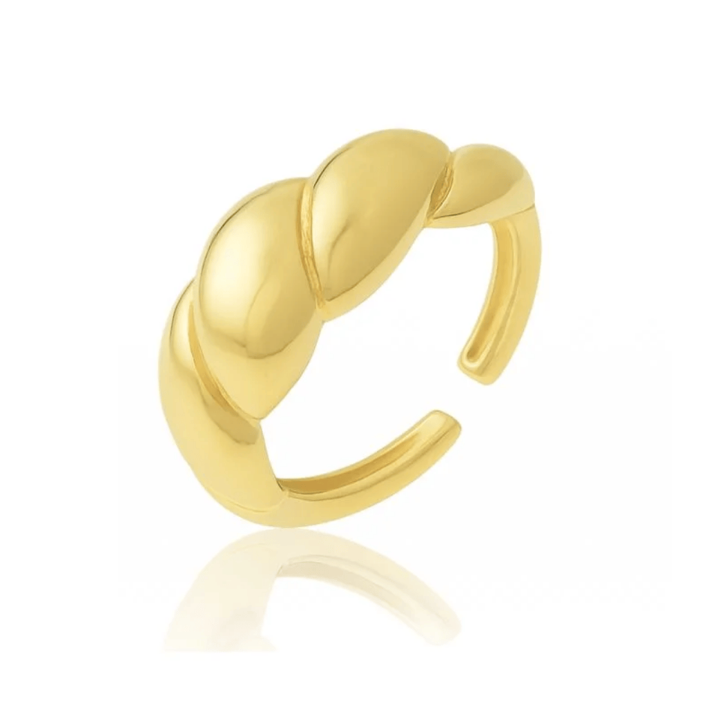 Anel ajustável Croissant Aurora banhado em ouro 18k Crisântemo Joias e Semijoias