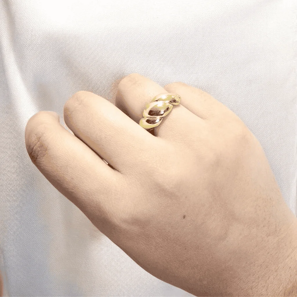 Anel ajustável Croissant Aurora banhado em ouro 18k Crisântemo Joias e Semijoias Dourado 2