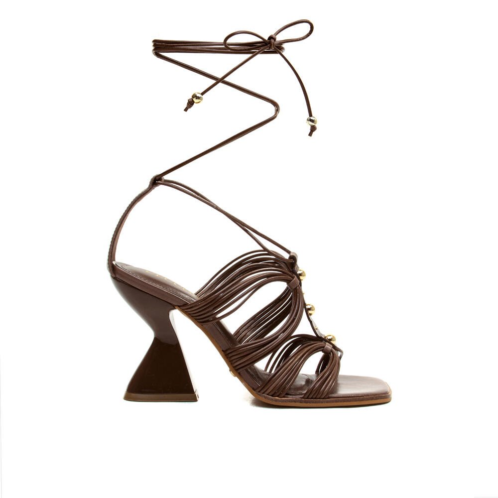 Sandália Couro Marrom Salto Alto Cecconello 2718001-1