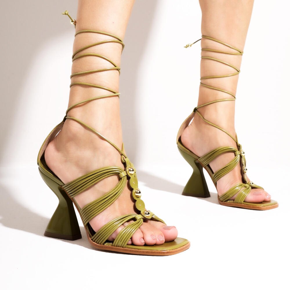 Sandália Couro Verde Salto Alto Cecconello 2718001-3 Verde 2