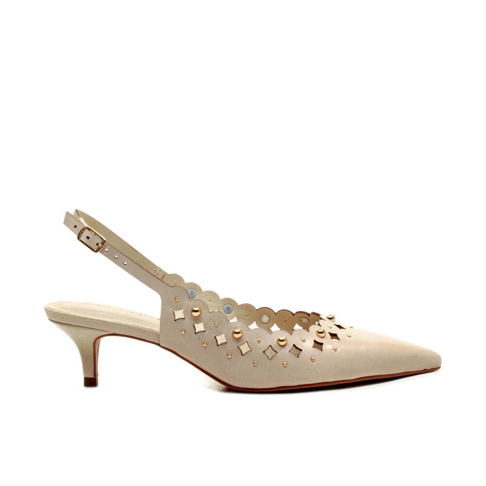Slingback Couro Off White Salto Baixo Cecconello 2716001-1