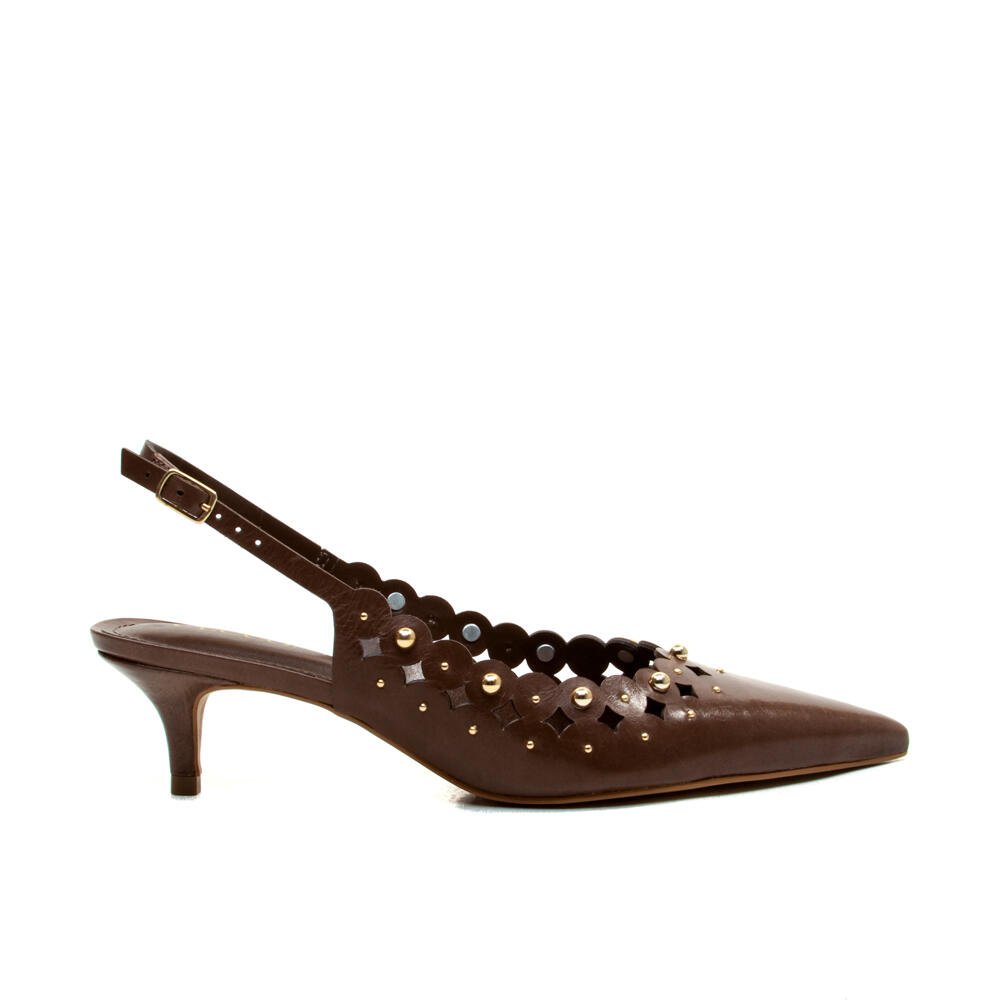 Slingback Couro Marrom Salto Baixo Cecconello 2716001-2