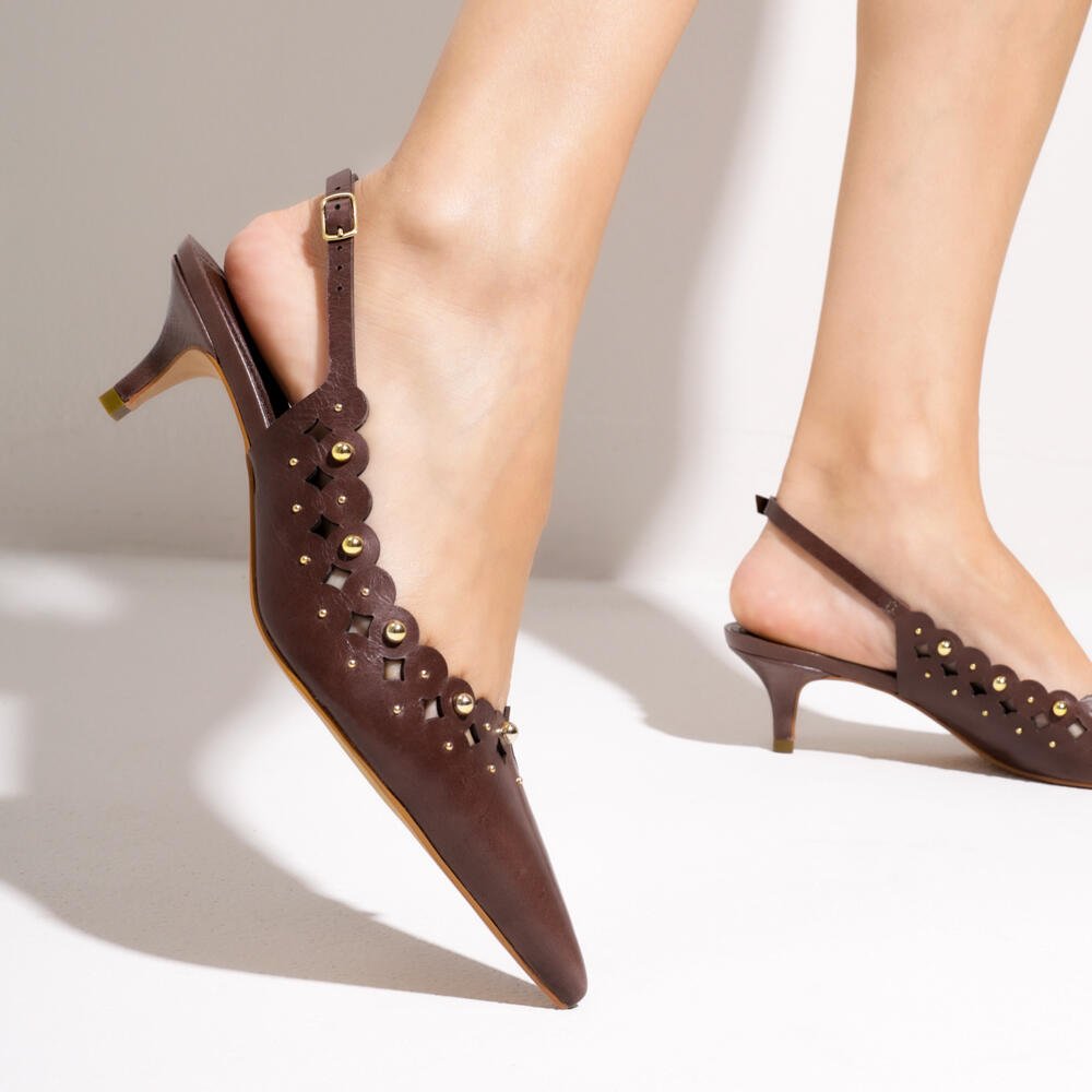 Slingback Couro Marrom Salto Baixo Cecconello 2716001-2 Marrom 2