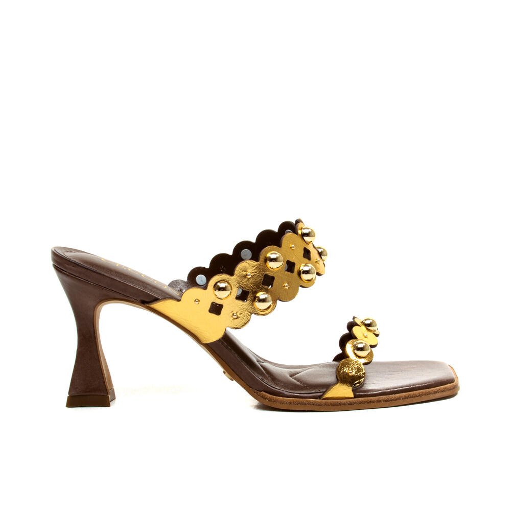 Tamanco Couro Ouro Salto Médio Cecconello 2719001-3