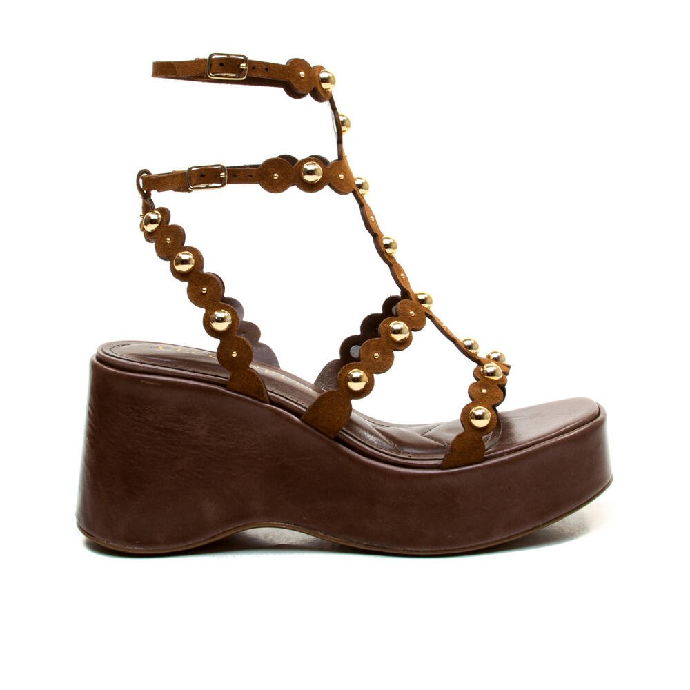 Sandália Couro Marrom Plataforma Cecconello 2720001-2