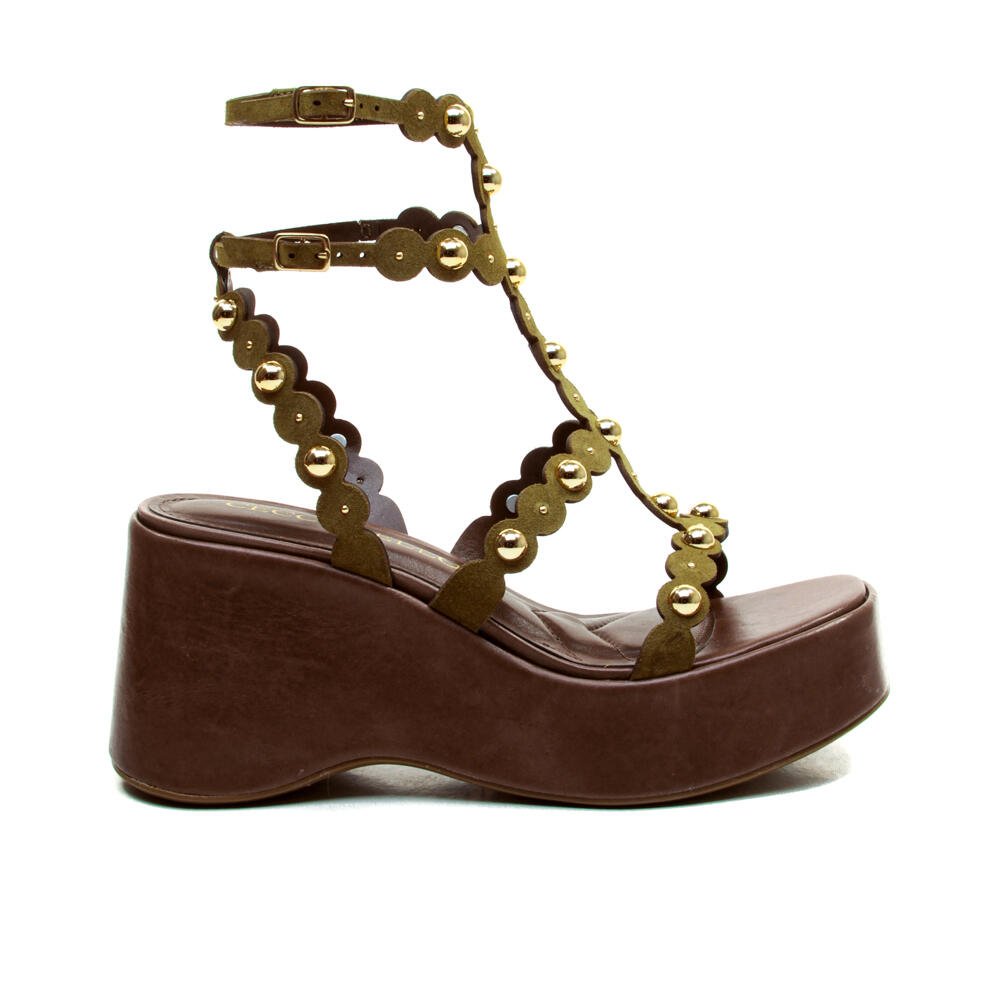 Sandália Couro Verde Plataforma Cecconello 2720001-1