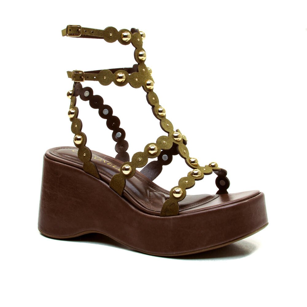 Sandália Couro Verde Plataforma Cecconello 2720001-1 Marrom/Verde 3