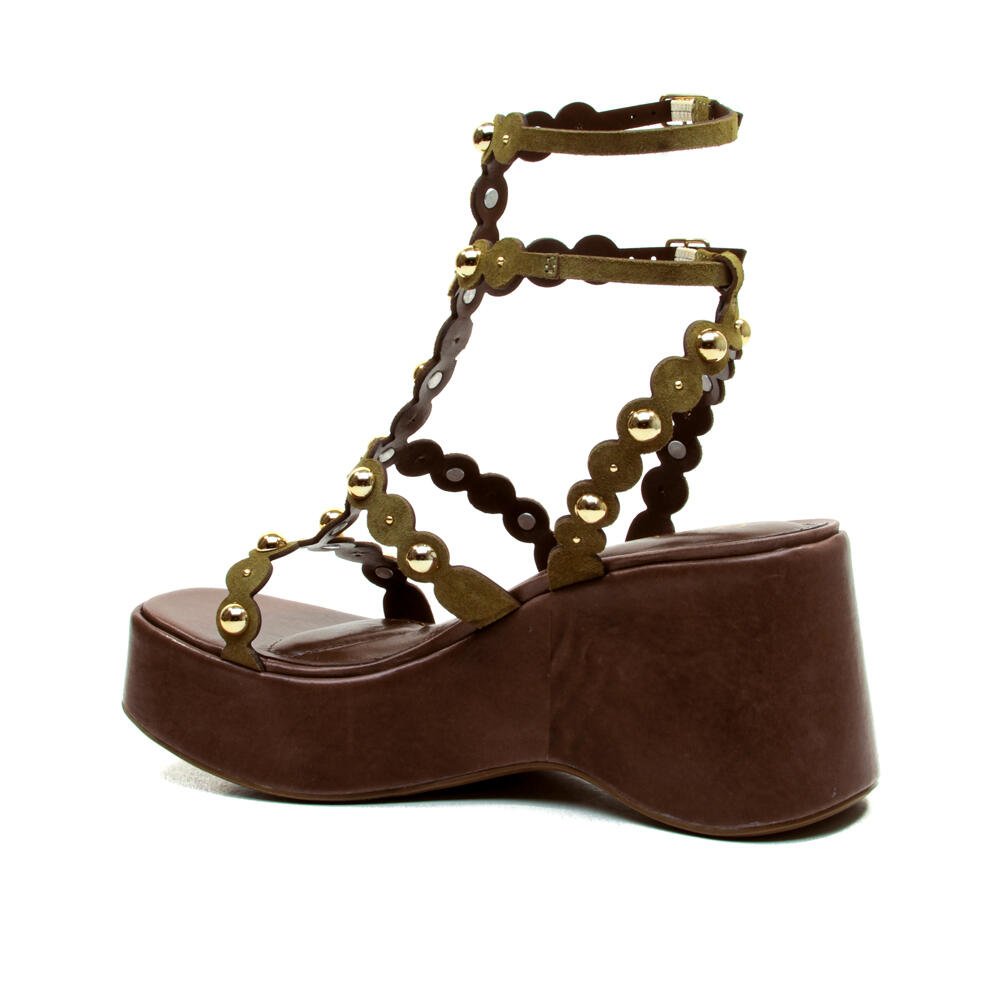 Sandália Couro Verde Plataforma Cecconello 2720001-1 Marrom/Verde 4
