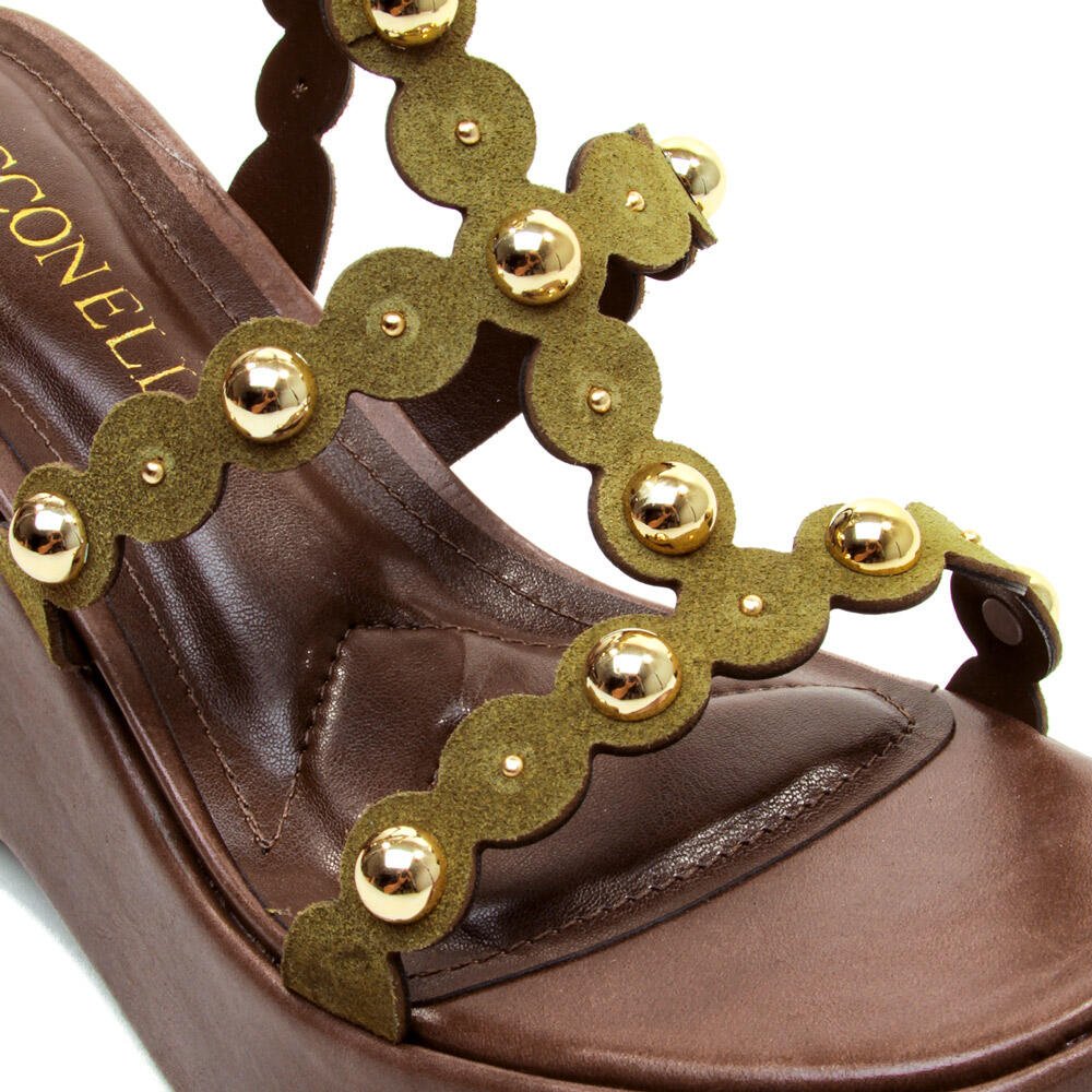 Sandália Couro Verde Plataforma Cecconello 2720001-1 Marrom/Verde 5