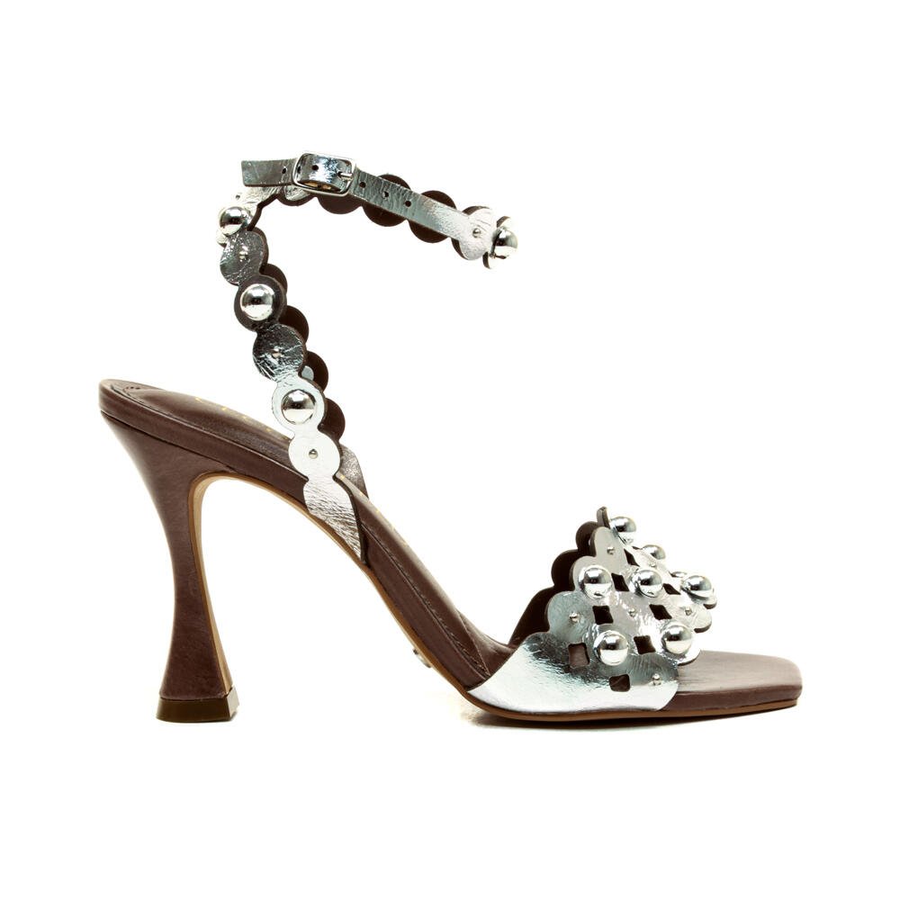 Sandália Couro Prata Salto Alto Cecconello 2721001-1