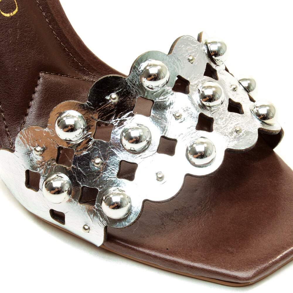 Sandália Couro Prata Salto Alto Cecconello 2721001-1 Prata 5