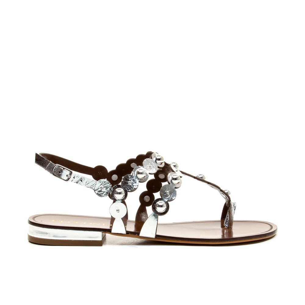 Sandália Rasteira Couro Prata Cecconello 2724001-2