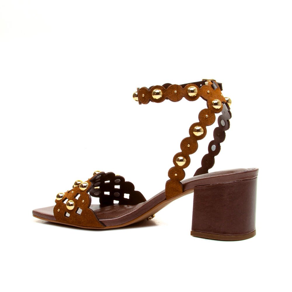 Sandália Couro Marrom Salto Bloco Médio Cecconello 2732001-2 Marrom 4