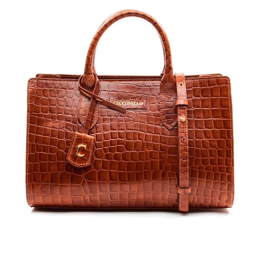 Bolsa Olivia Couro Croco Marrom Cecconello C2904-3 Marrom 1