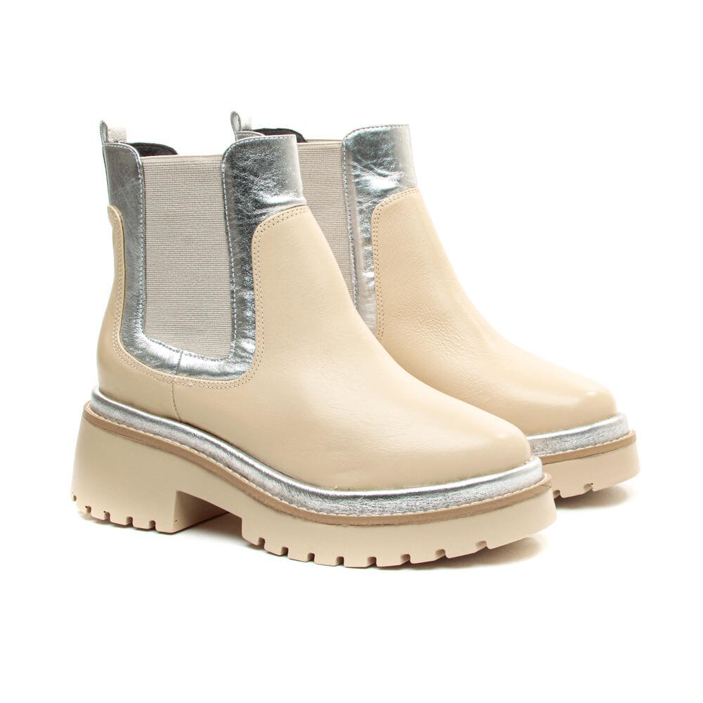 Coturno Couro Creme Cano Curto Cecconello 2147017-4 Creme 5