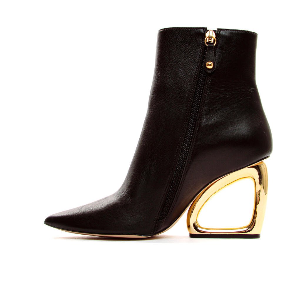 Bota Couro Preto Cano Curto Cecconello 2202001-3 Preto/Dourado 5