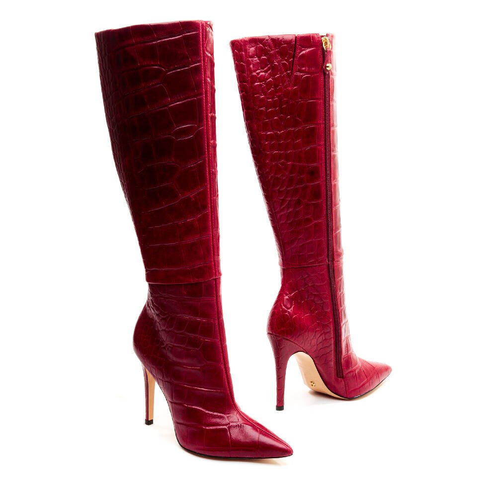 Bota Couro Croco Vermelho Cano Longo Cecconello 1870014-35 Vermelho 4