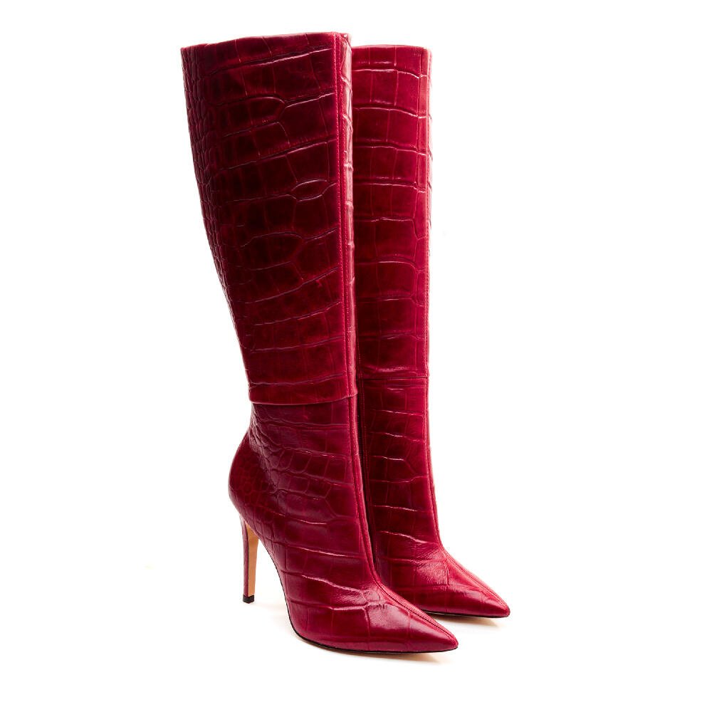 Bota Couro Croco Vermelho Cano Longo Cecconello 1870014-35 Vermelho 5