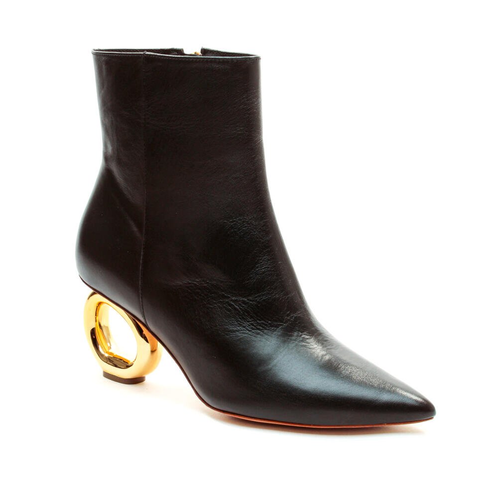 Bota Couro Preto Cano Curto Cecconello 2201001-5 Preto/Dourado 2