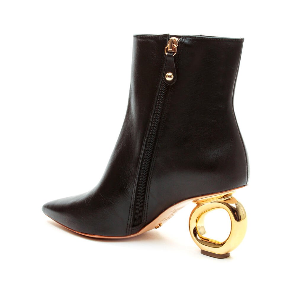 Bota Couro Preto Cano Curto Cecconello 2201001-5 Preto/Dourado 3