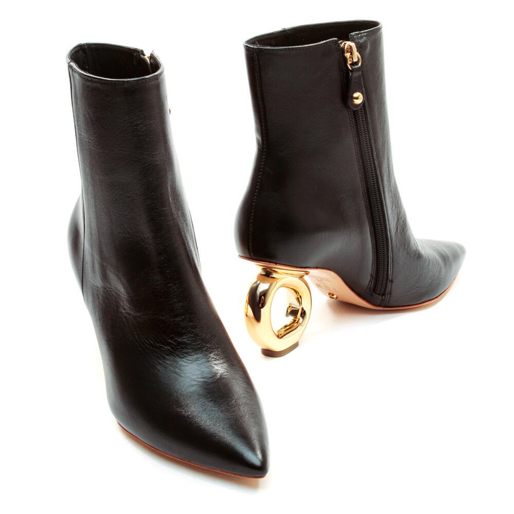 Bota Couro Preto Cano Curto Cecconello 2201001-5 Preto/Dourado 4