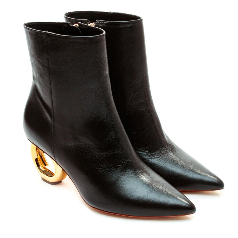 Bota Couro Preto Cano Curto Cecconello 2201001-5 Preto/Dourado 5