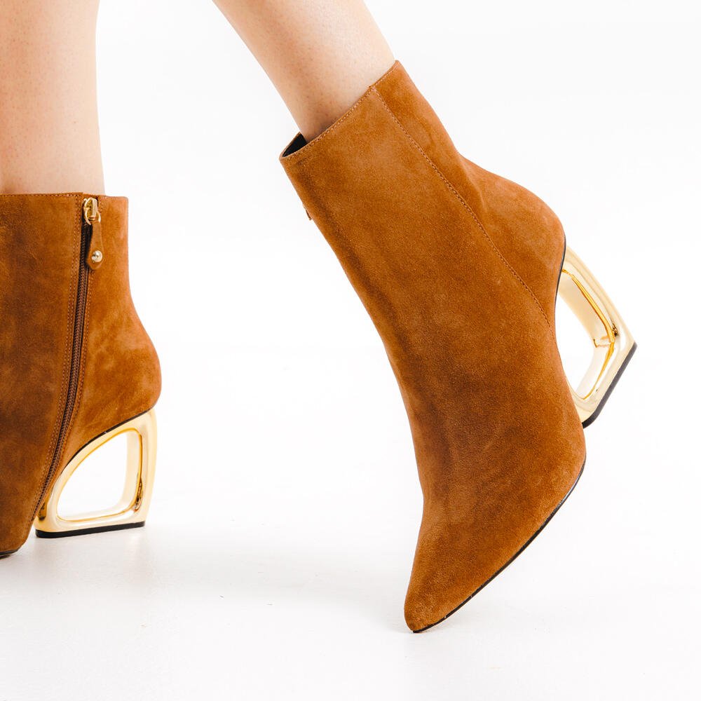 Bota Couro Marrom Cano Curto Cecconello 2202001-13 Marrom/Dourado 2