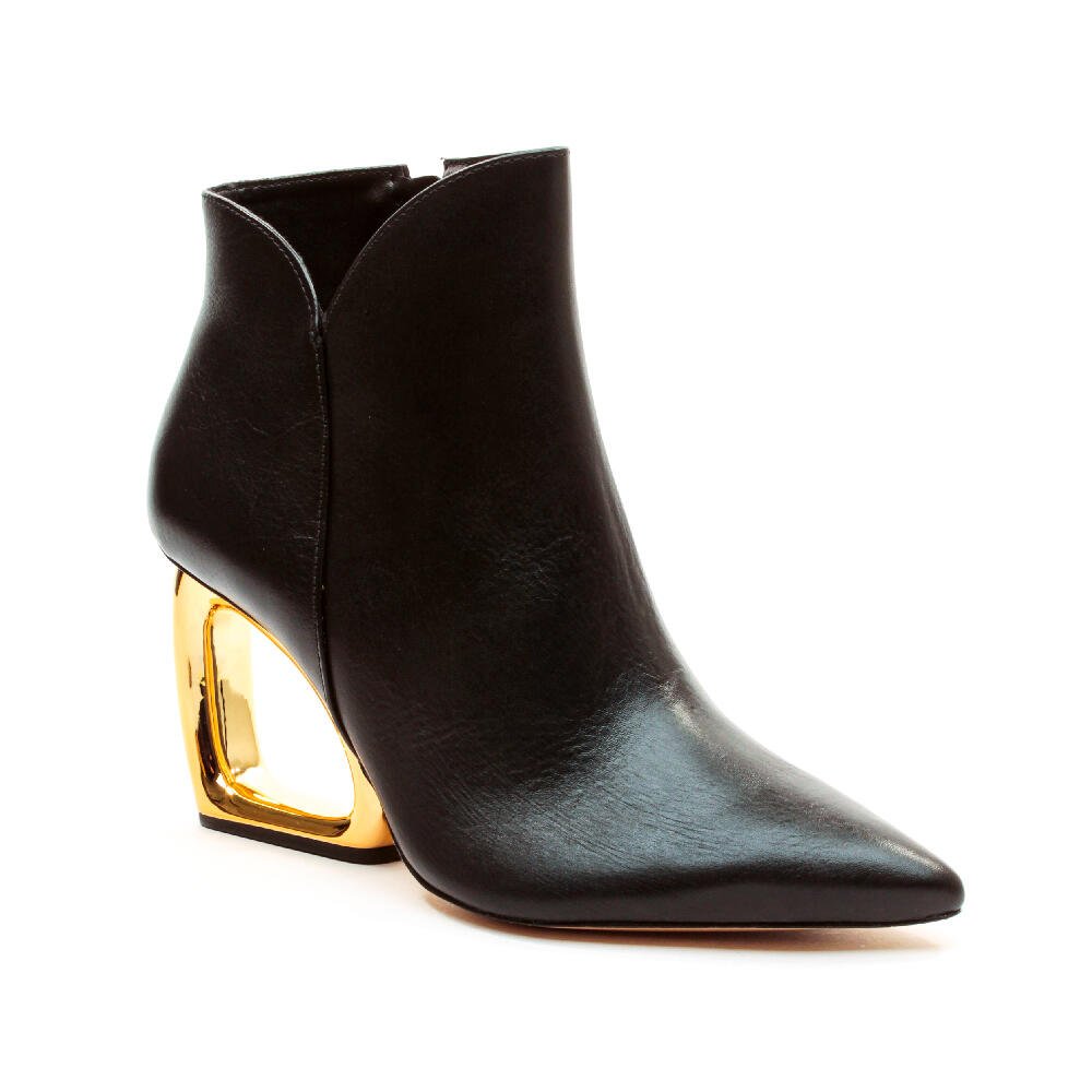 Bota Couro Preto Cano Curto Cecconello 2450001-1 Preto/Dourado 2