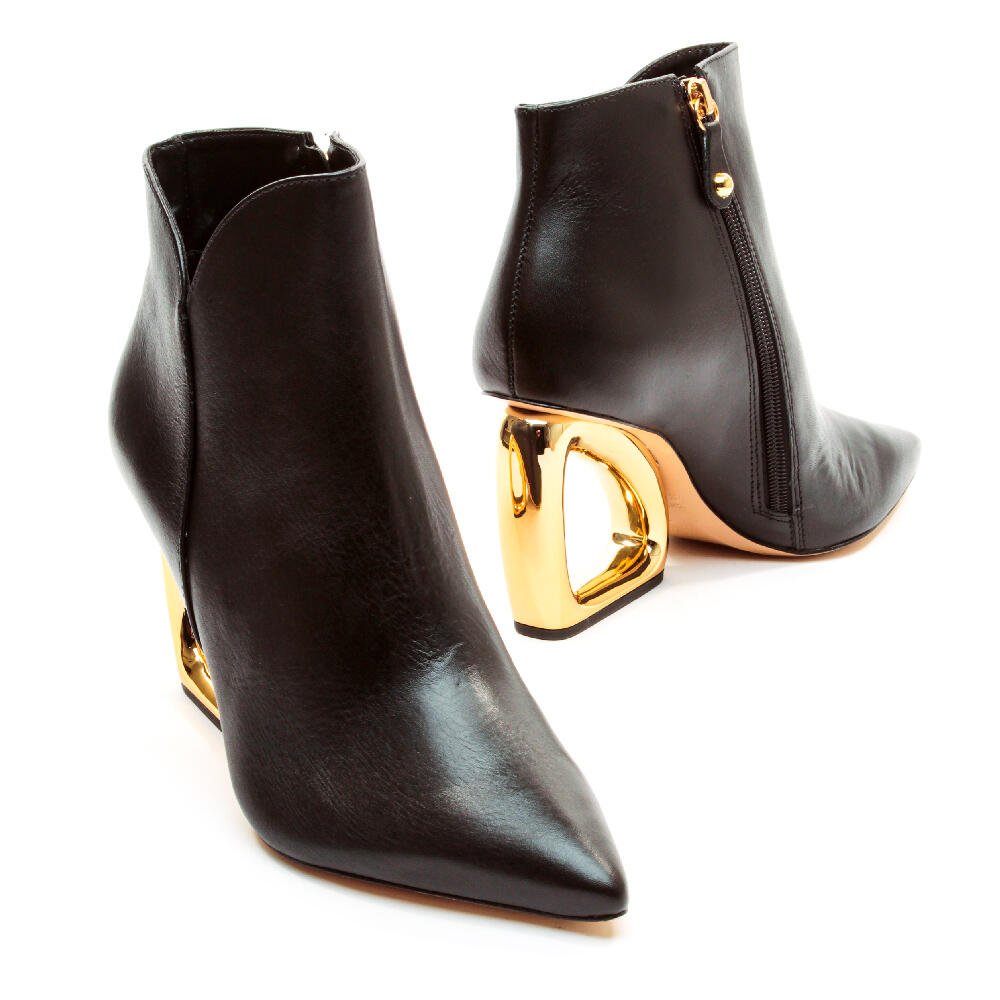 Bota Couro Preto Cano Curto Cecconello 2450001-1 Preto/Dourado 4