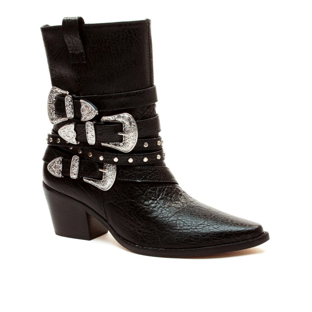 Bota Couro Preto Cano Curto Cecconello 2619007-3 Preto/Prata 3