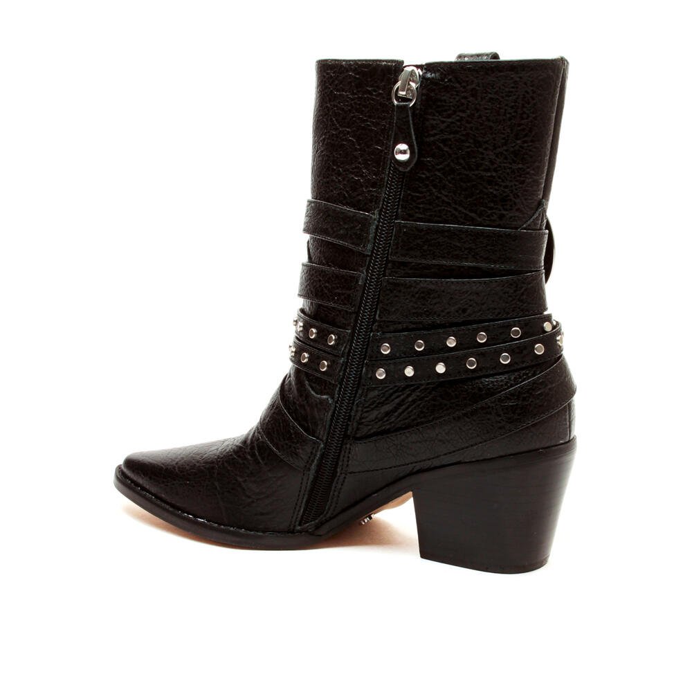 Bota Couro Preto Cano Curto Cecconello 2619007-3 Preto/Prata 4