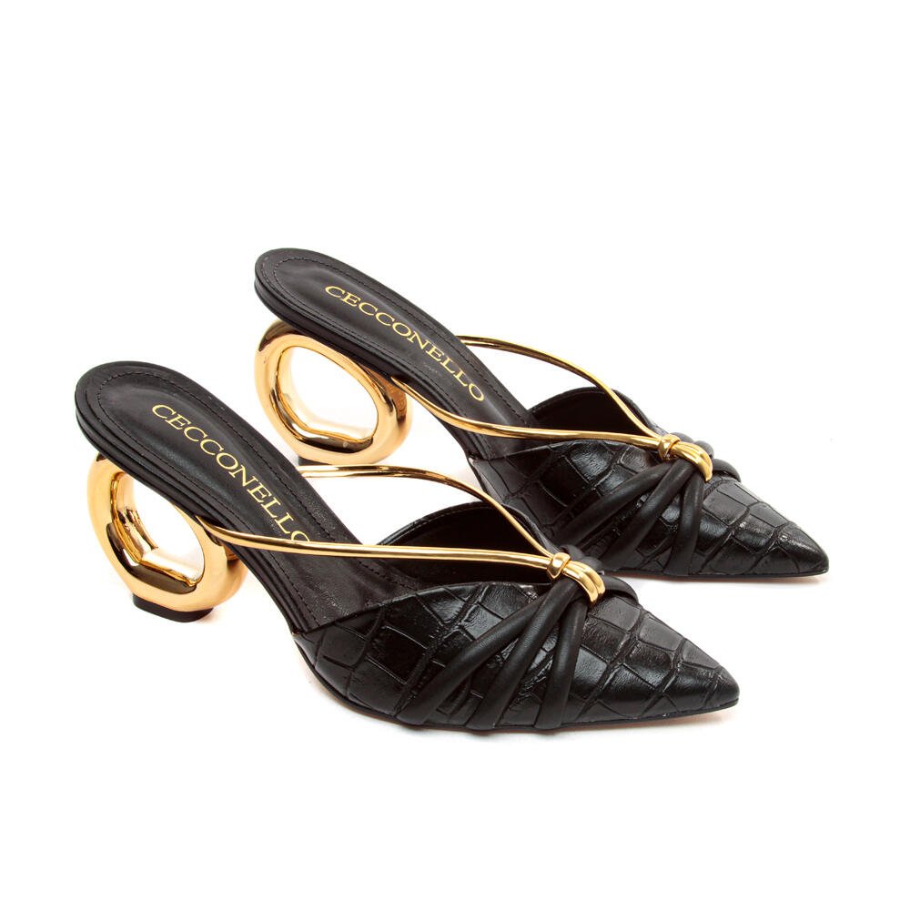 Mule Preta Salto MÉdio Vazado Cecconello 2271001-2 Preto 5