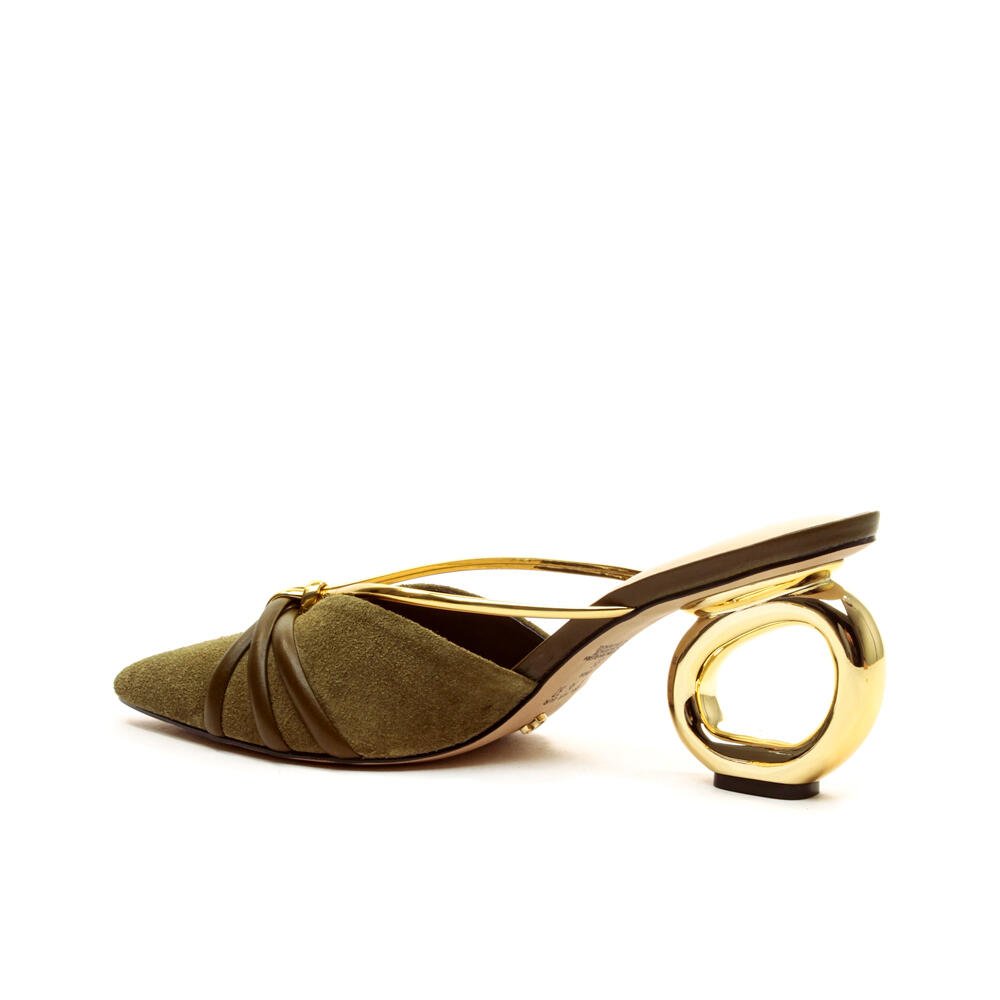 Mule Couro Verde Salto Médio Vazado Cecconello 2271001-7 Verde/Dourado 4