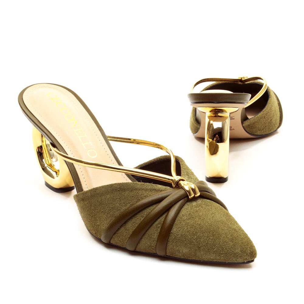 Mule Couro Verde Salto Médio Vazado Cecconello 2271001-7 Verde/Dourado 5