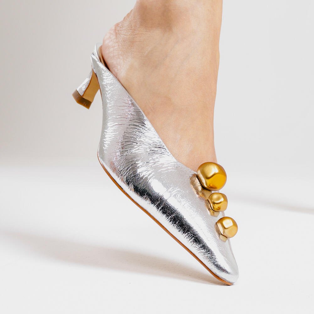 Mule Couro Prata Salto Baixo Cecconello 2639010-2 Prata 2