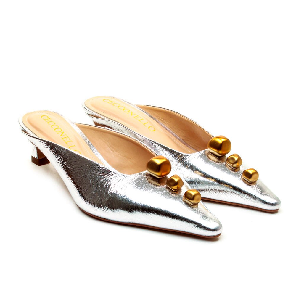 Mule Couro Prata Salto Baixo Cecconello 2639010-2 Prata 5