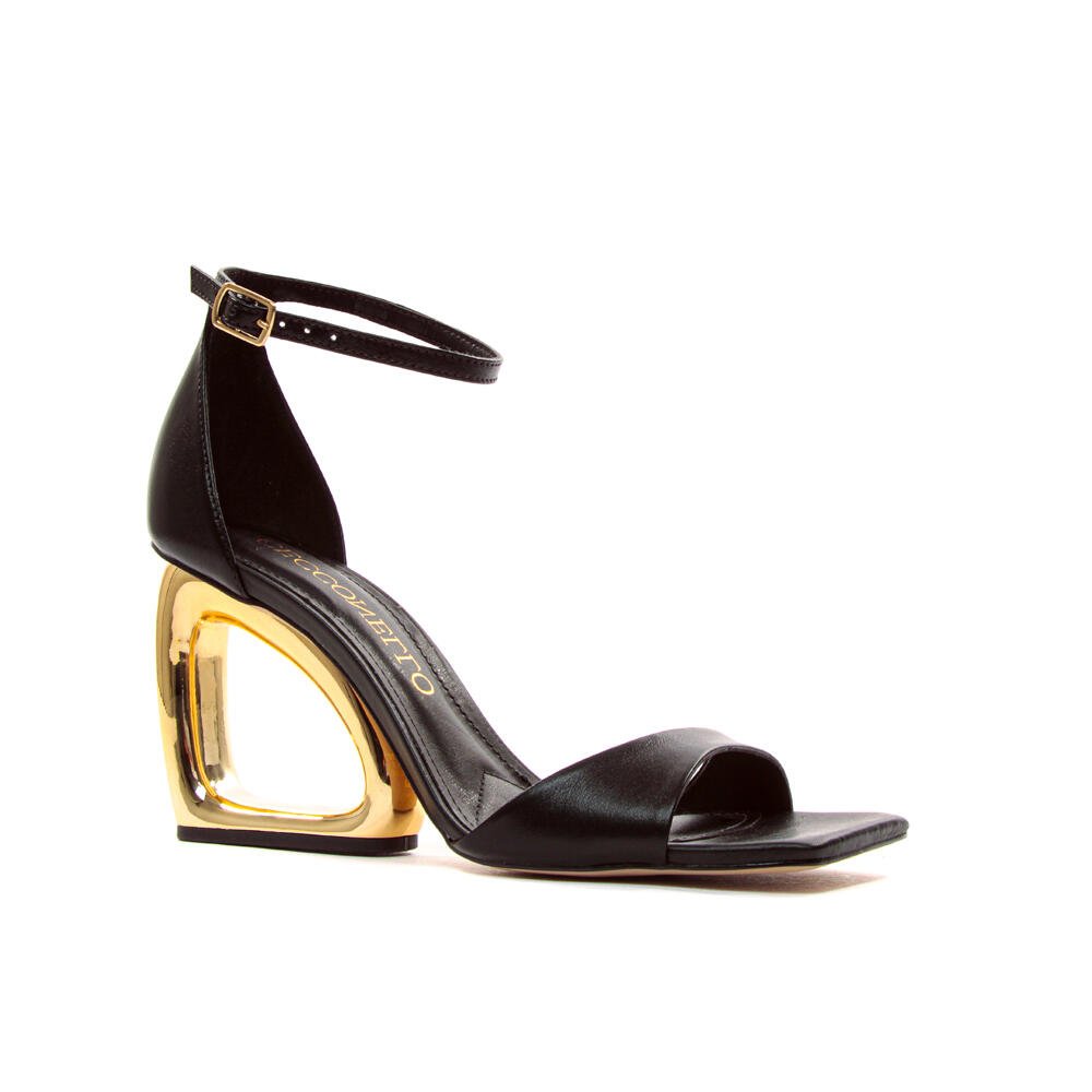 Sandália Couro Preto Salto Alto Vazado Cecconello 2192002-2 Preto/Dourado 2
